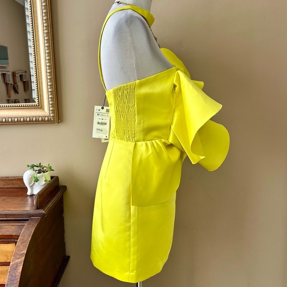 Zara Limited Edition Yellow Voluminous Mini Dress Exaggerated Ruffle Size M NWT - Picture 10 of 16